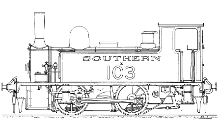 Drawing. Southern Railway B4 Dock Tank Locomotive. Drawn by Colin Binnie.